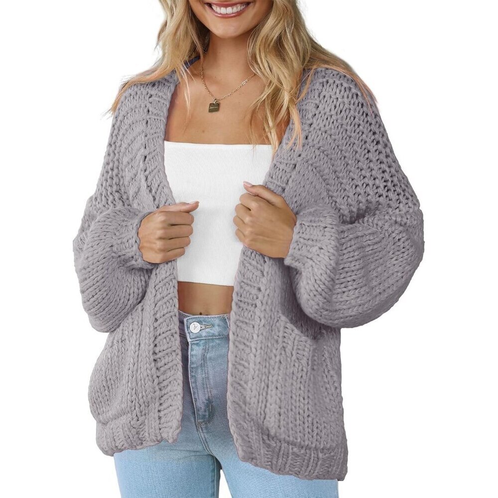 Women's Acrylic Cardigan Large Pockets Long Sleeves Casual Lightweight
